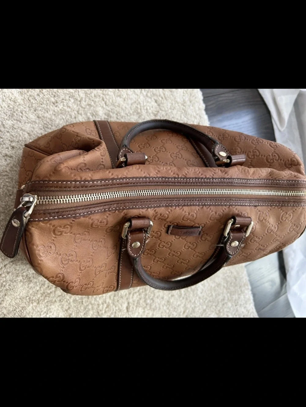 Authentic GUCCI Guccissima Brown Leather Boston Bag Vintage Joy Satchel Medium